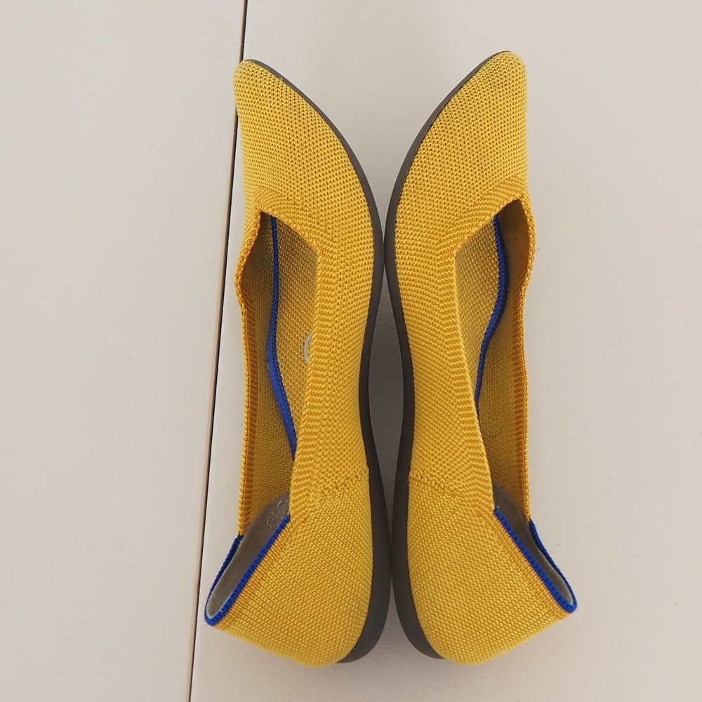 Rothys The Point Pointed Toe Ballet Flats Women's Sz 6 Yellow Marigold Blue Trim - Picture 6 of 10
